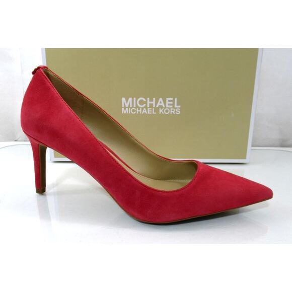 Michael Kors Alina Flex Pointy Toe Pump Heels MK Logo Suede Crimson Red Size 9.5 - Picture 1 of 7